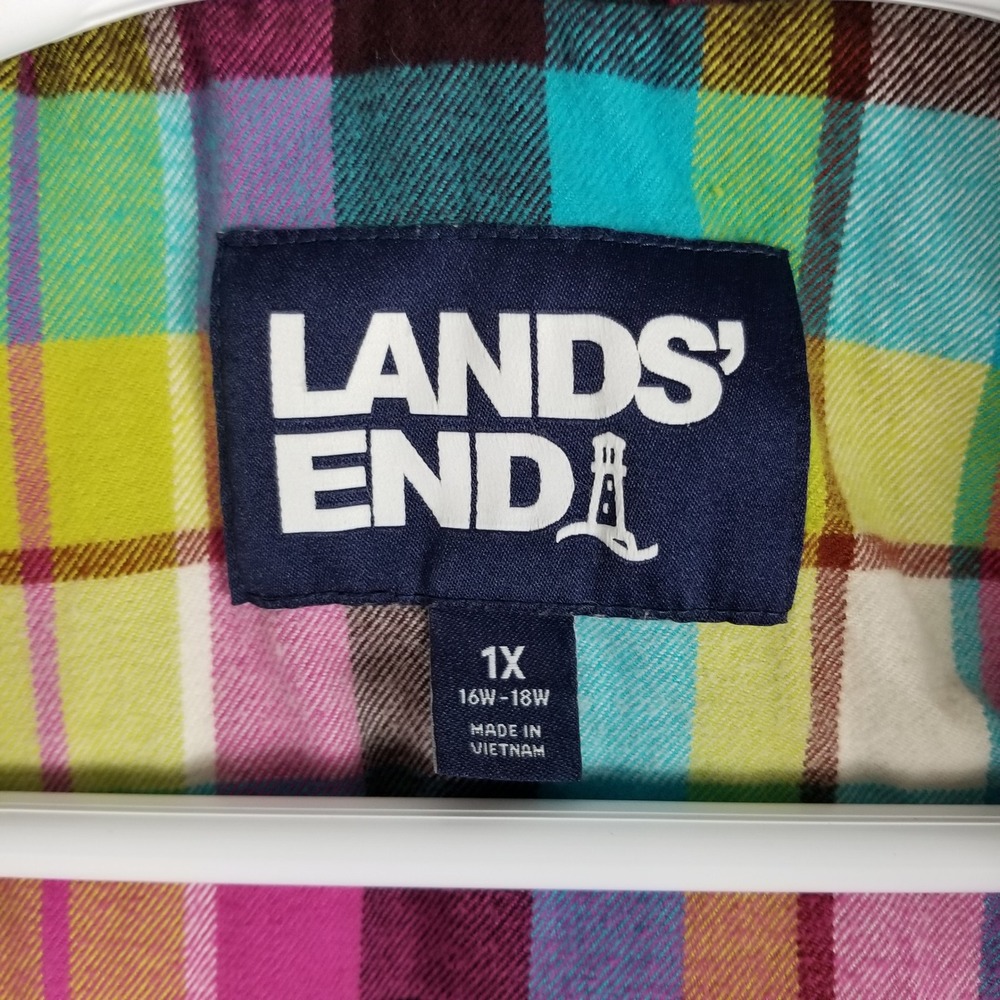 Lands' End Barn Jacket Women 1X Burgundy Plaid Lined Corduroy Trim Utility - Picture 5 of 10